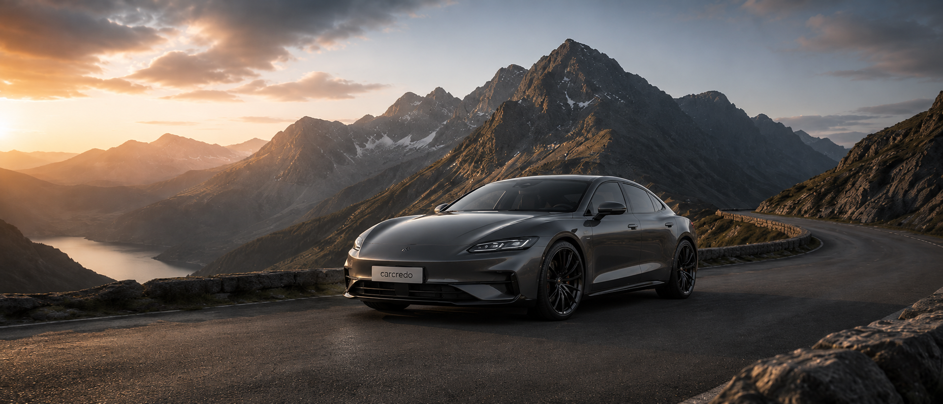 Modern car on a scenic road